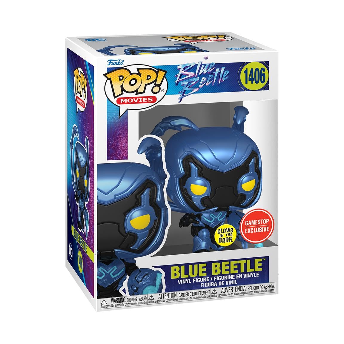 Funko POP! Movies Blue Beetle Glow in The Dark Vinyl Figure, Model FUN73598, Blue Color