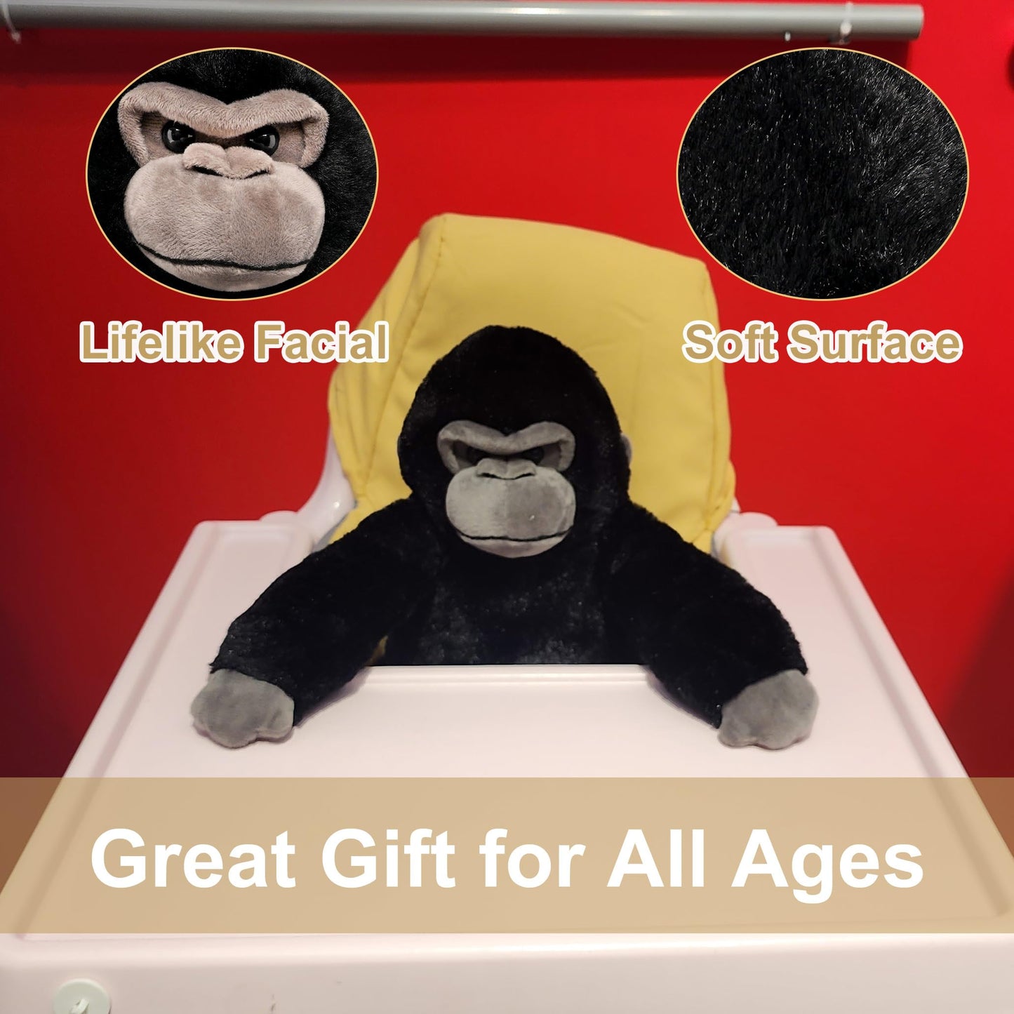 Weigedu Black Gorilla Stuffed Animals, Stuffed Gorilla, Gorilla Apes Plush Toys For Boy Girl Kids Birthday, 12 Inches