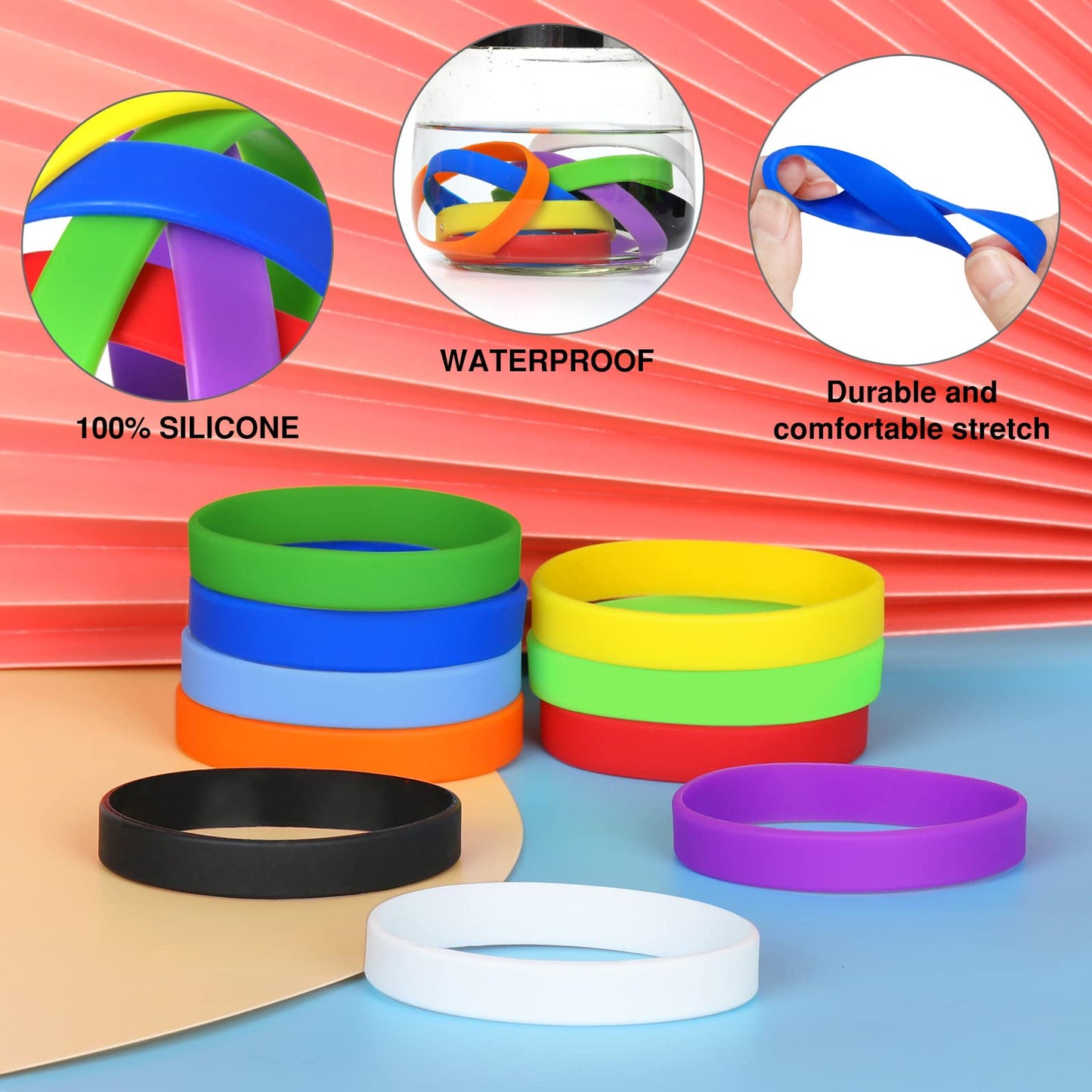 LVNRIDS 50 PCS Silicone Bracelets Wristbands for kid, Sports Rubber Elastic Wristband Bracelet for Party Decorations Favors Set