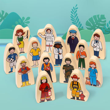 Atoylink 36Pcs Wooden Community Helpers Pretend Play Toys For Kids 3 4 5 6 Year Old, Little People Figures Wooden Blocks Occupations Dress Up Toddlers Preschool Learning Toys Boys Girls Birthday Gifts