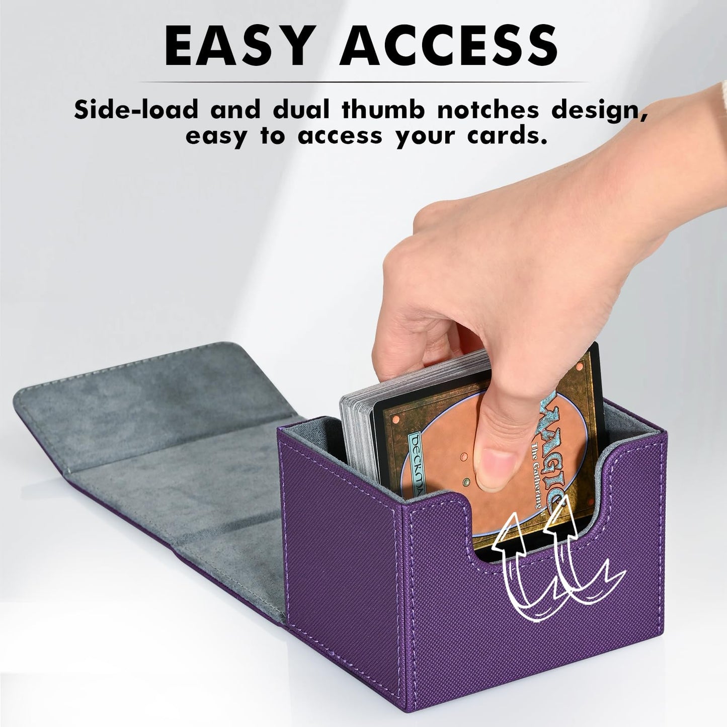 ZLCA Card Deck Box for Trading Cards  MTG Commander Deck Box Holds 120+ Single Sleeved  Leather Magnetic Card Storage Case Fits for TCG CCG Magic (Purple)