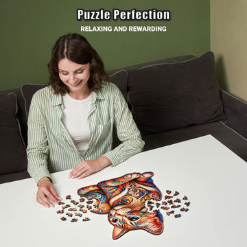Whiskered Cat Mosaic - 350 Piece Wooden Puzzles for mature-themeds - 14 x 18.1 in - Extra-Thick 5 mm Wood Puzzle  Hand-Drawn Pieces  Animal Shaped Design - enhanced Gift for Puzzle Lovers by LEOGOR