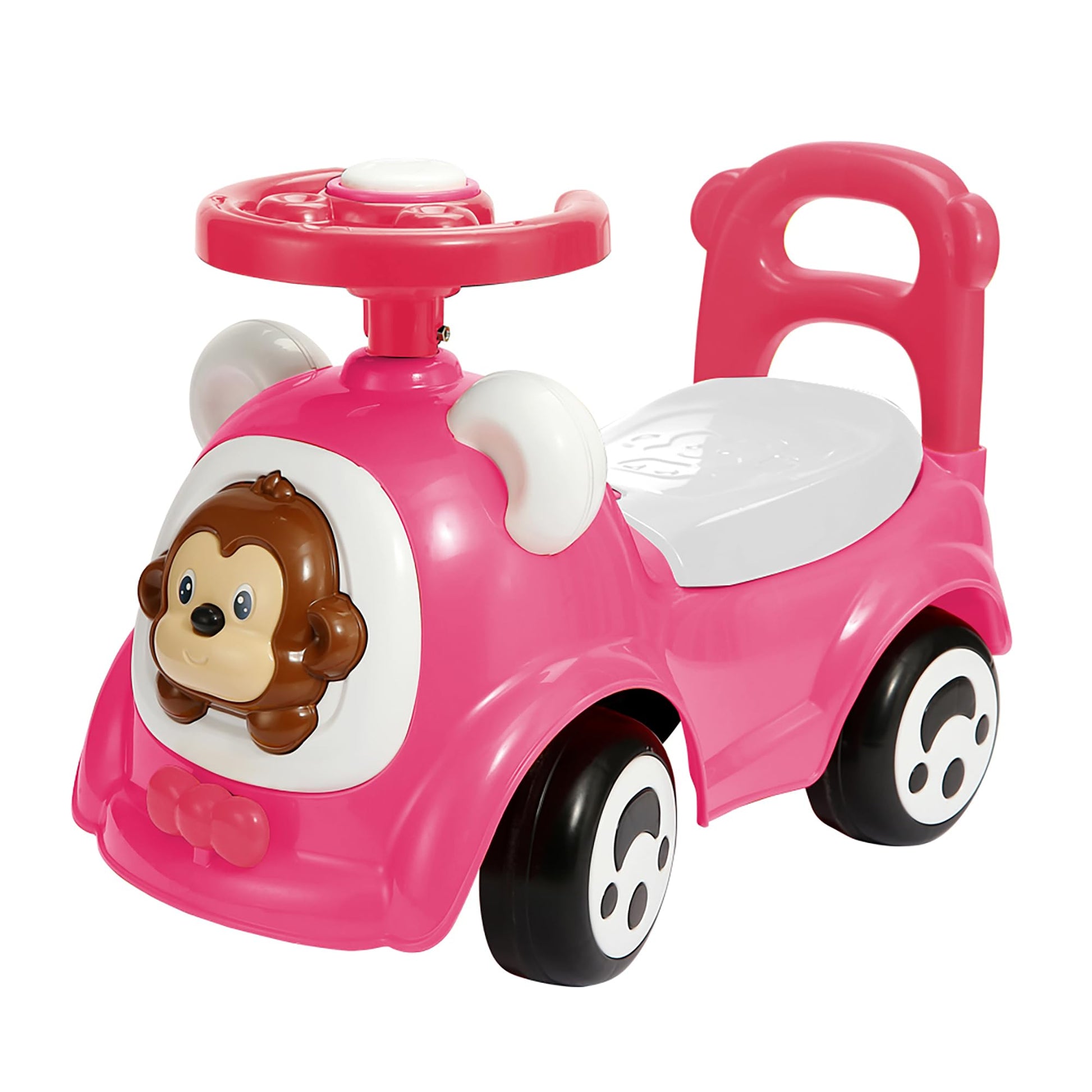 Trimate Push & Ride Racer - Pink & Monkey Toddler Ride-On Foot-to-Floor Car with Push Handle Air Horn Toy for Ages 1-2