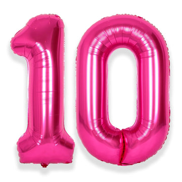 Suwen 40 Inch Hot Pink Large 10 Balloon Numbers Big Foil Helium Number Balloons 0-9 Jumbo Happy 10Th Mylar Birthday Party Decora
