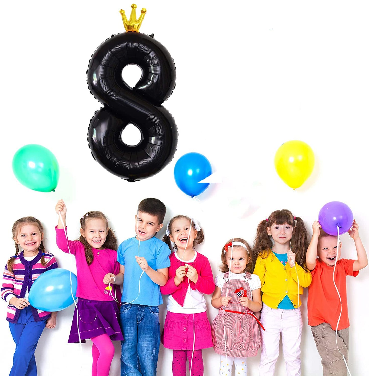 Gifloon Black Number 8 Balloon With Crown, Large Number Balloons 40 Inch, 8Th Birthday Party Decorations Supplies 8 Year Old Bir