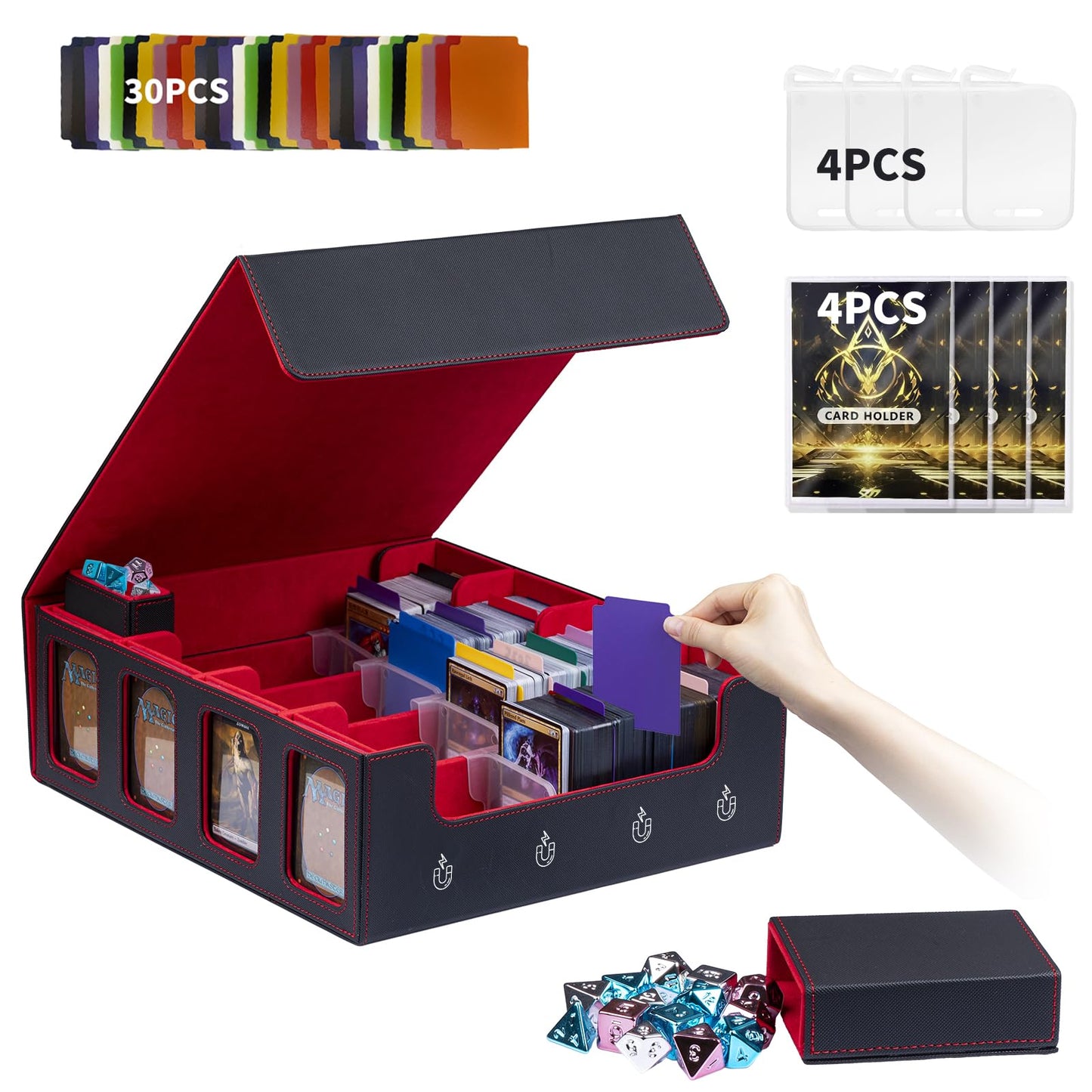 Pluscraft Mtg Commander Deck Box 3200+ Card Trading Card Storage Box Tcg Deck Case With Display Windows Dice Tray,Card Organizer