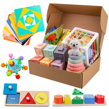 Kakunm 8 In 1 Montessori Toys For Babies 6-12 Months, Learning Educational Sensory Teething Toys For Infants, Wooden Colour Shap