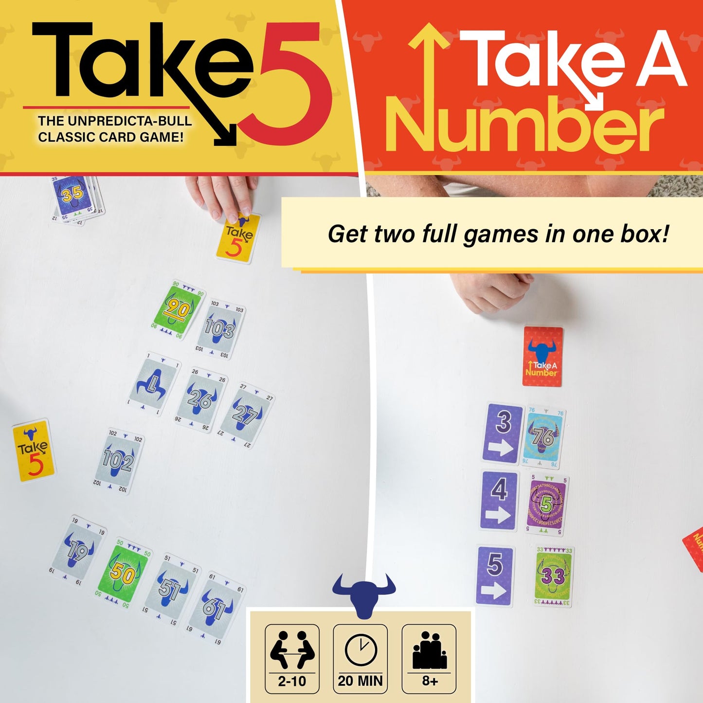 AMIGO Take 5 & Take a Number Card Games - Classic 6 Nimmt! & X Nimmt! - Fun for Kids & Adults - Yellow and Red - Model AMI18415