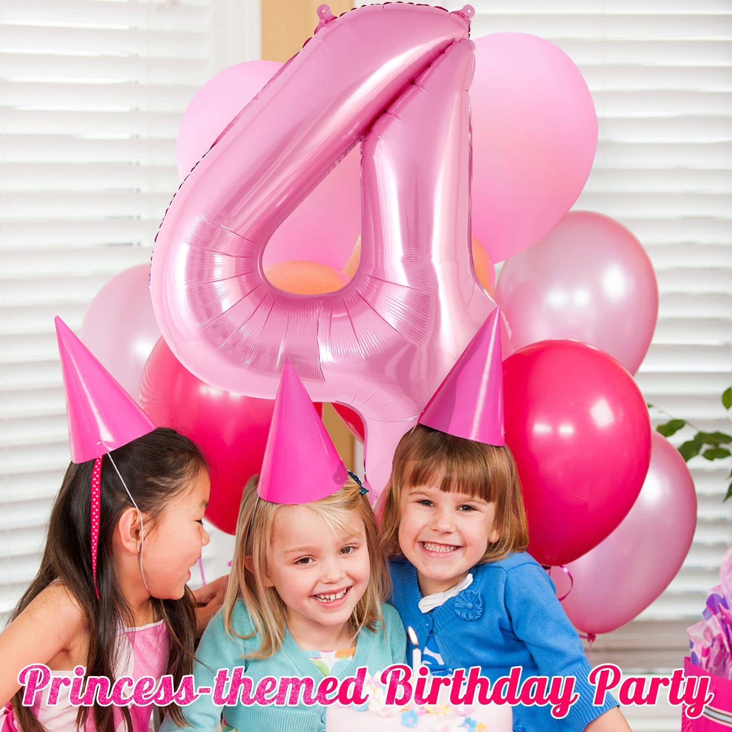 Pink Number 4 Balloon 40 Inch, Big Large Foil Helium Number Balloons, Jumbo Giant Mylar Number 4 Balloons For 4 Year Old Birthda