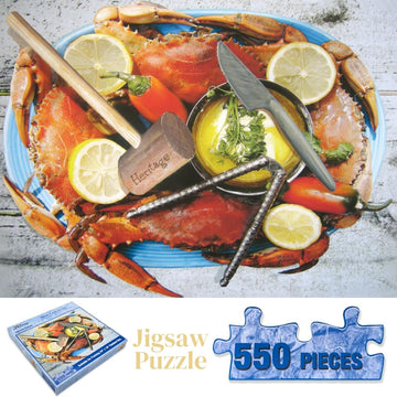 Heritage Puzzle Blue Crab Feast Theme Puzzles for mature-themeds by William Bock and Maria Sotolongo - 550 Piece Jigsaw Puzzles - 24 x 18 Finished Size - Unique mature-themed Puzzles - Blue Crab Puzzle