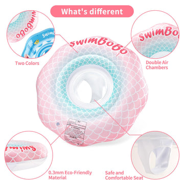 Swimbobo Inflatable Baby Swimming Float With Safe Seat For Age 6-36 Months Toddler (Pink Mermaid)