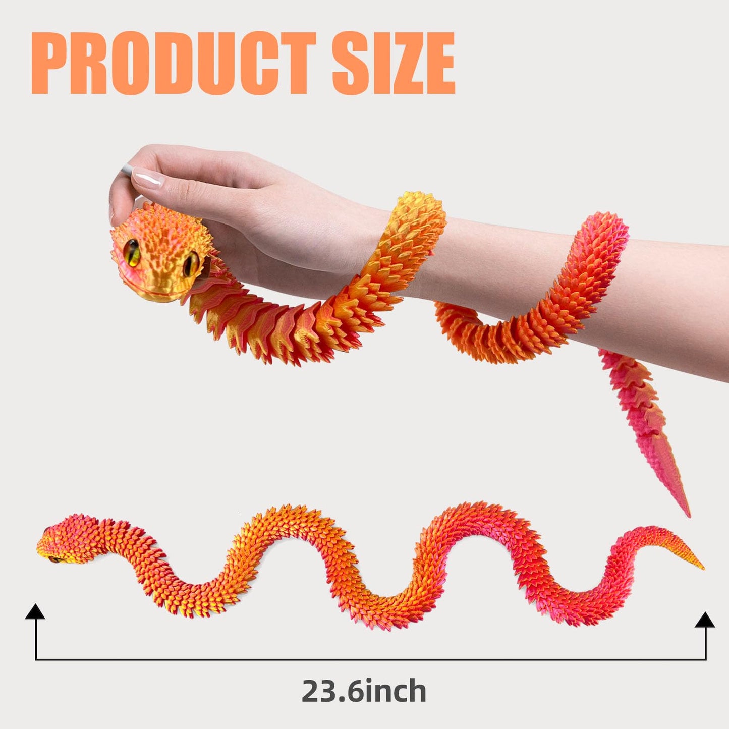Binvin 3D Printed Animals-Snake Viper,3D Printed Snake Toys 3D Printed Articulated Snake 3D Printed Animals Animal Model Ornamen