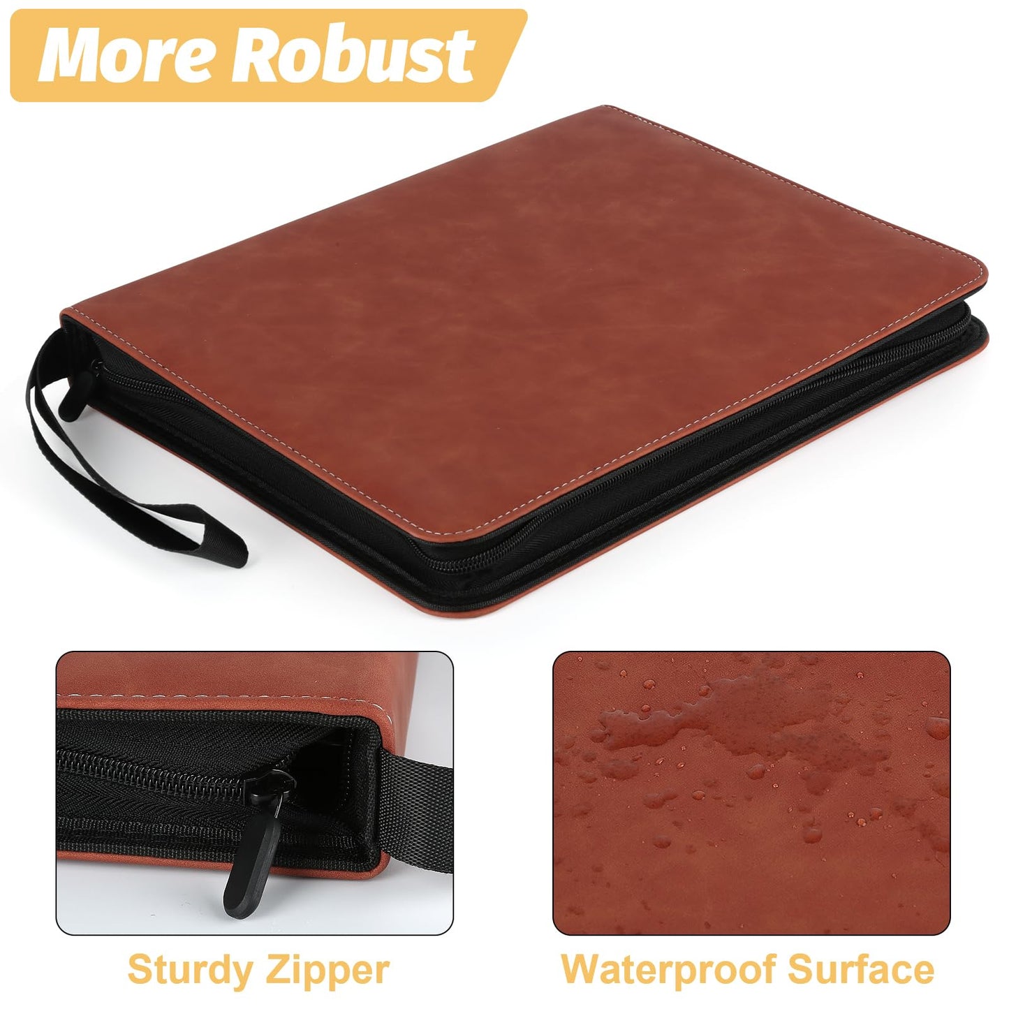 GERMUN 9 Pocket Card Binder  enhanced Zip Trading Card Binder  720 Double Sided Pocket PU Card Collection Binder  Collector Card Album  Card Folder for MTG  TCG  Sports Cards  Game Cards (Brown1)