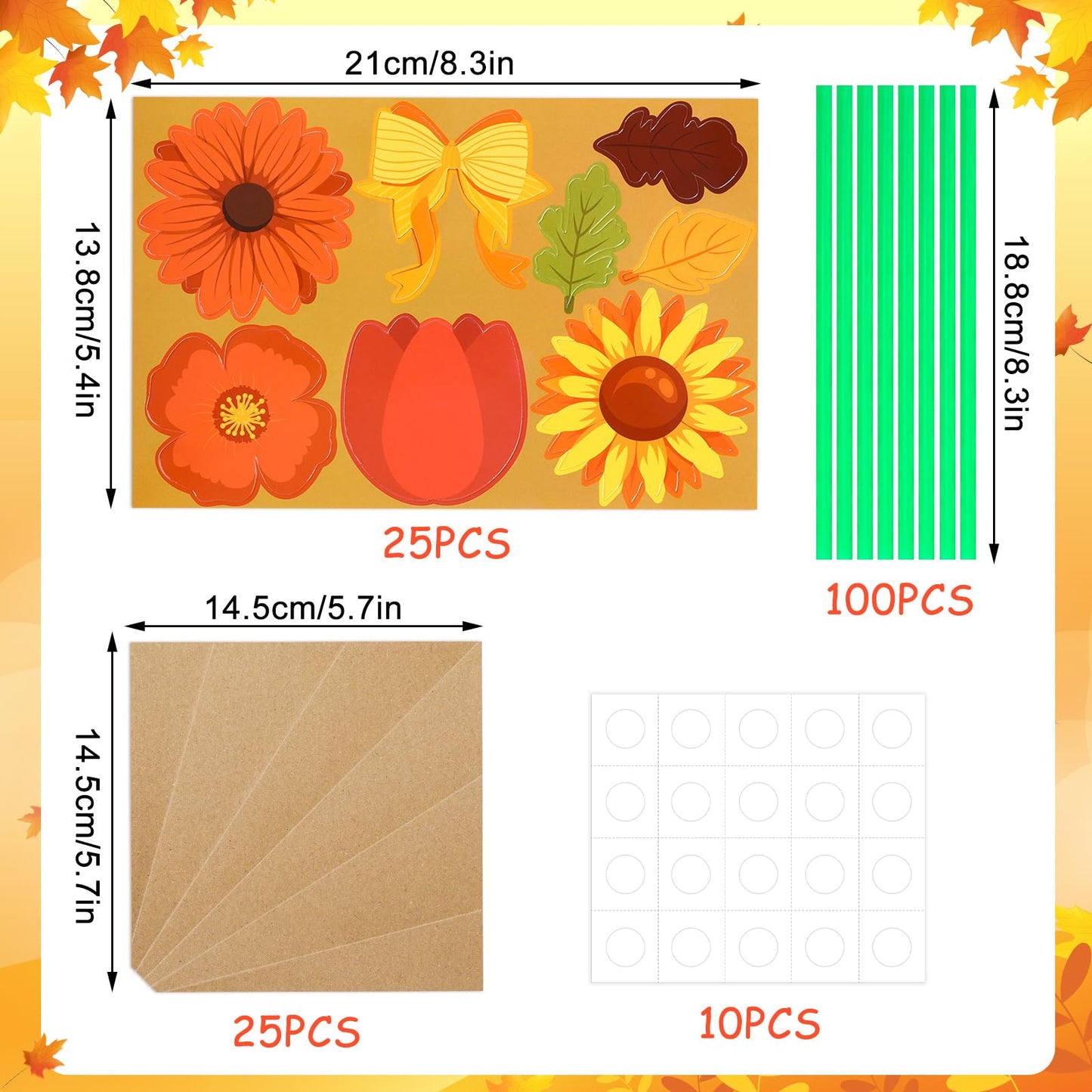 JULBEAR 25 Sets Fall Craft Kits, DIY Flower Bouquet Crafts with Kraft Paper Flower Cardstock Green Straws for Thanksgiving Craft