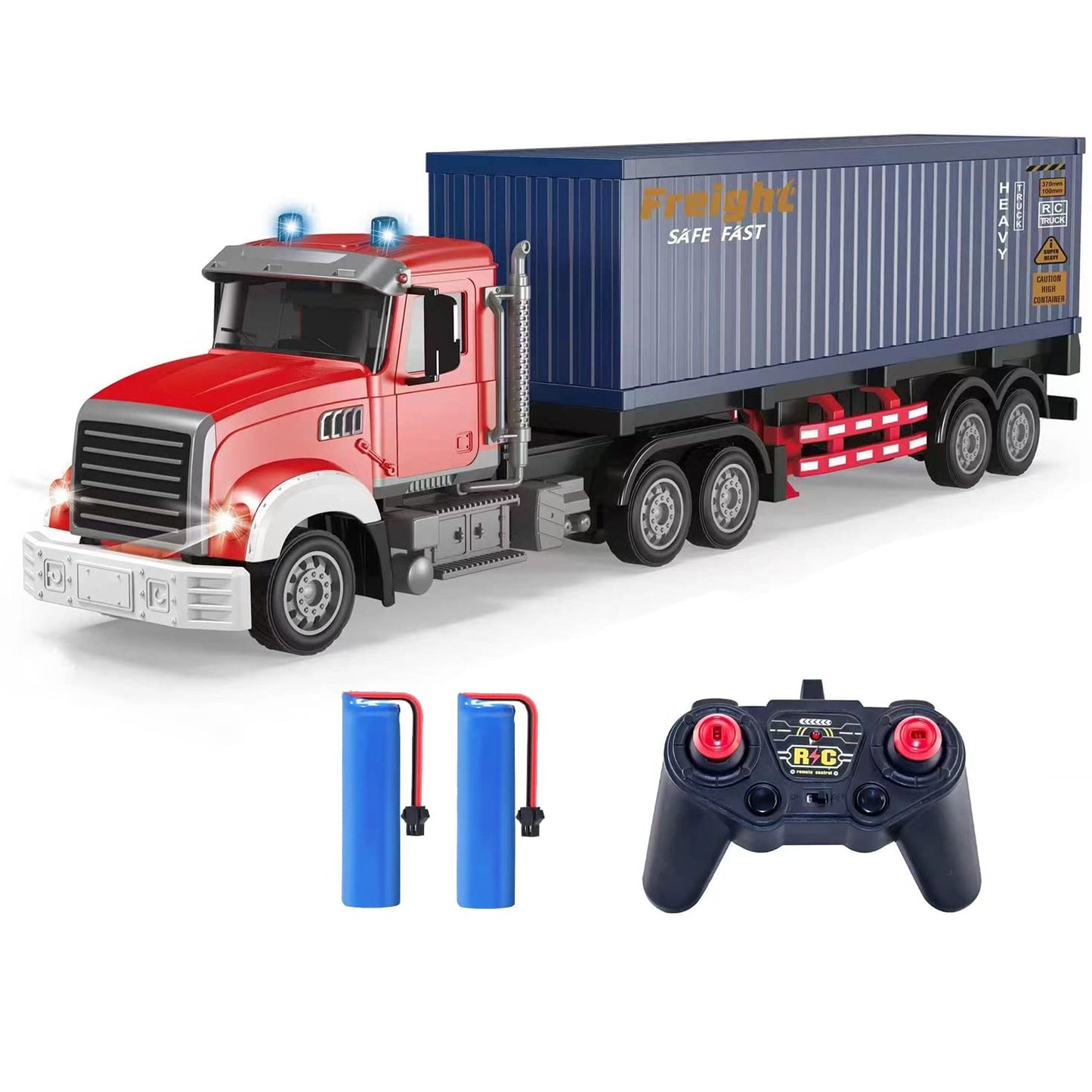 RC Semi Truck with Trailer - 22.5 Inch Semi Truck Toy for Kids, Carrier Van Transport Vehicle with 2 Rechargeable Batteries, 1:2