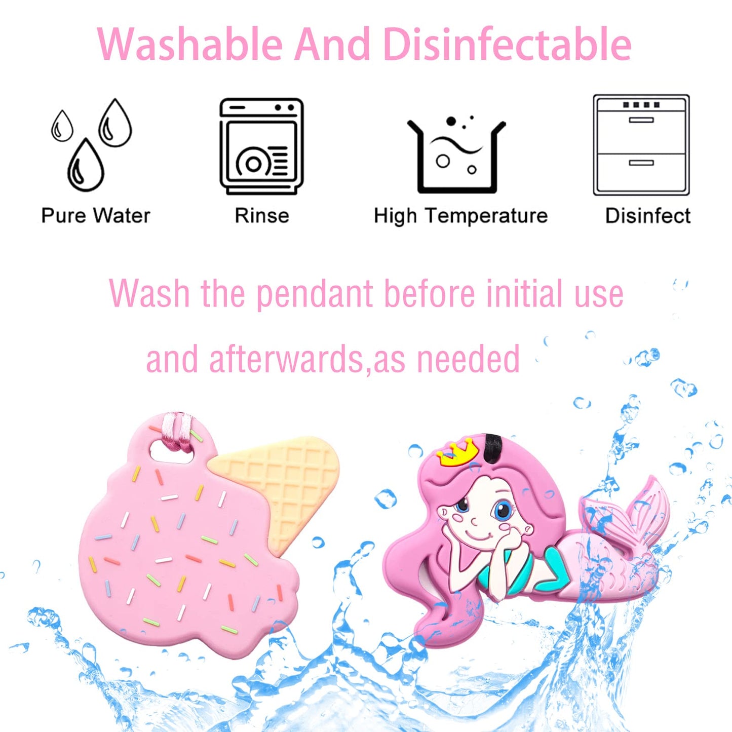 Forgreafa Pink Chew Necklaces for Sensory Kids - 5 PCS Chewy Teether Toys for Autism & Aggressive Chewers, Perfectly Textured Chewelry