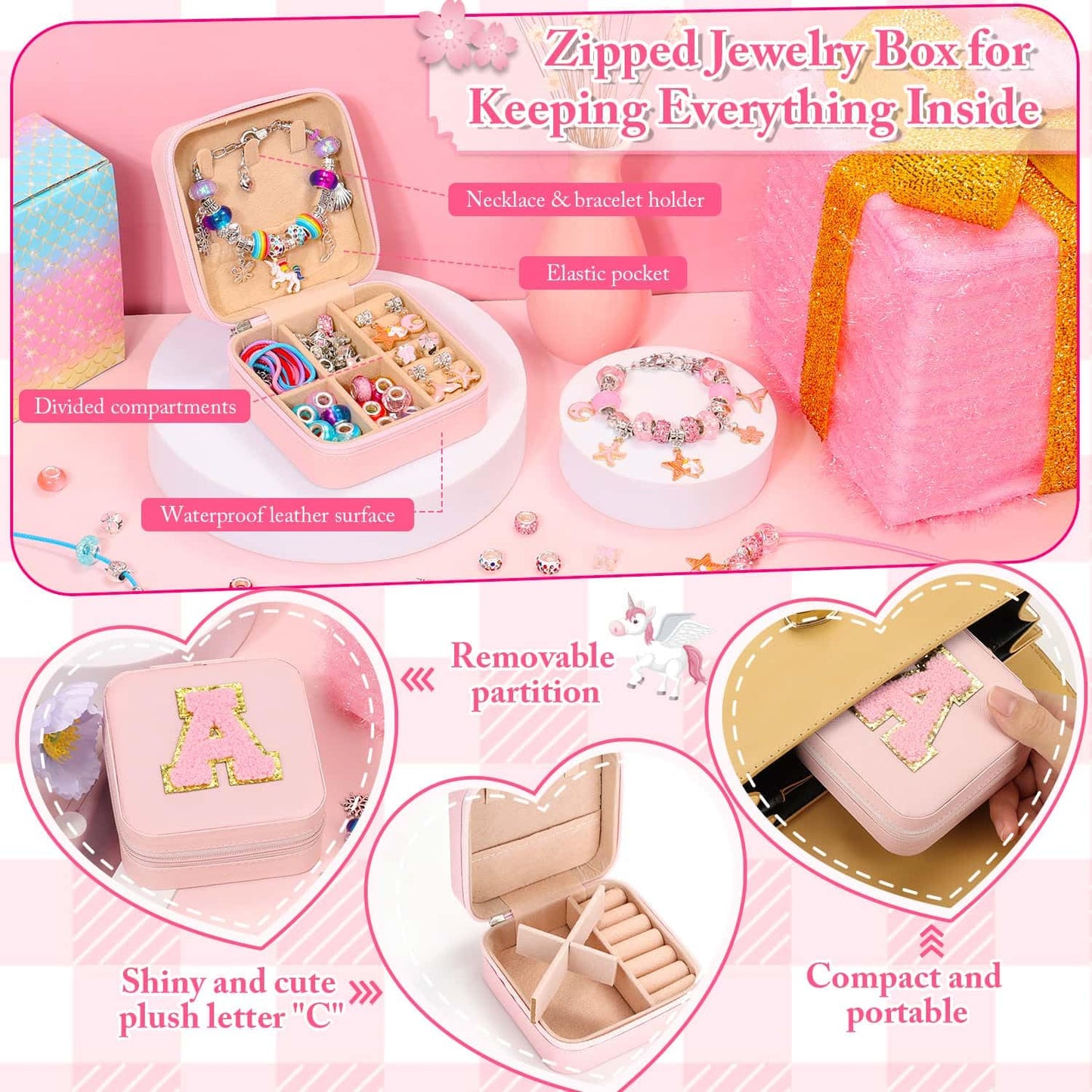 LifeisLuck Charm Bracelet Making Kit, Jewelry Making Kit for Girls DIY Charm Necklace Kit with Bracelet Organizer Box Unicorns C