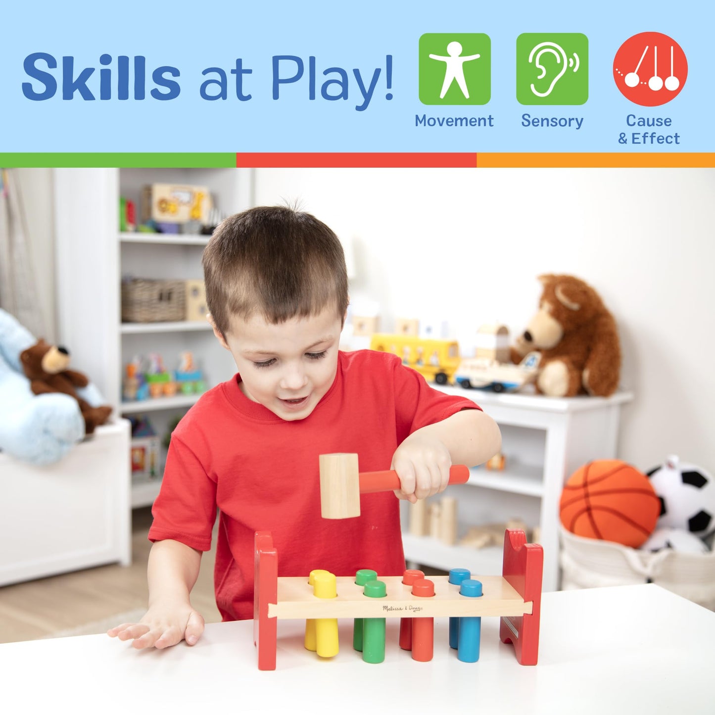 Melissa & Doug Deluxe Wooden Pound-A-Peg Toy With Hammer - FSC Certified