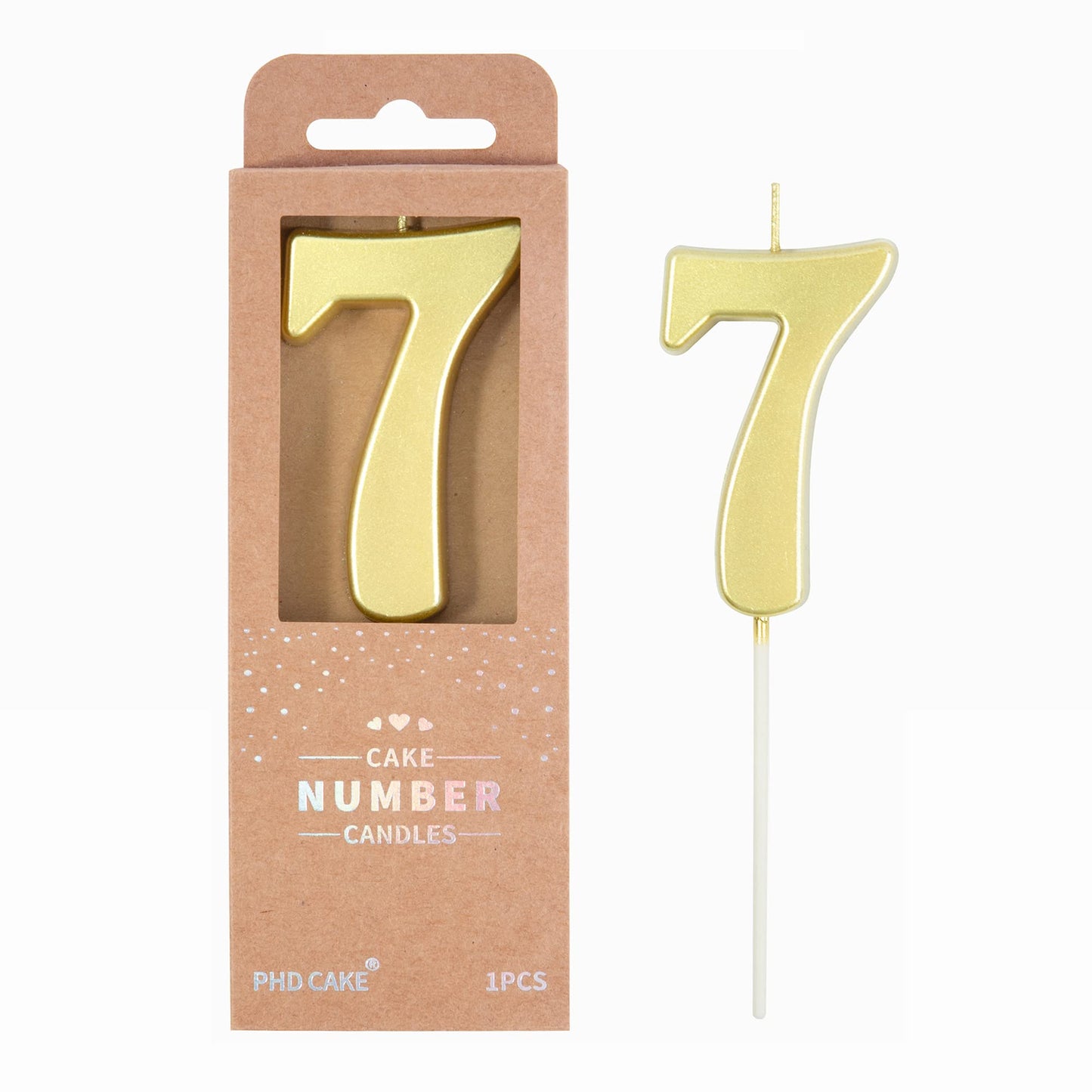 PHD CAKE 2.76 Inch Modern Gold 7 Number Birthday Candles, Gold Number Candles, Cake Number Candles, Party Celebration