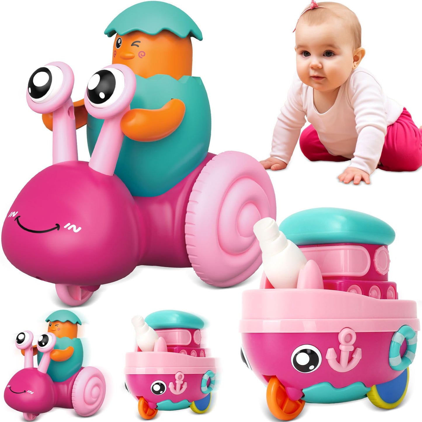 Toddler Girl Toys 1-2 Press to Go Car Toys for 1 Year Old Girls Push Go Toy Car for Toddlers 1-3 Learning Baby toy 6-9-12-18 Months Infant Play Vehicle Set Baby Christmas First Birthday Gifts Ages 1-2