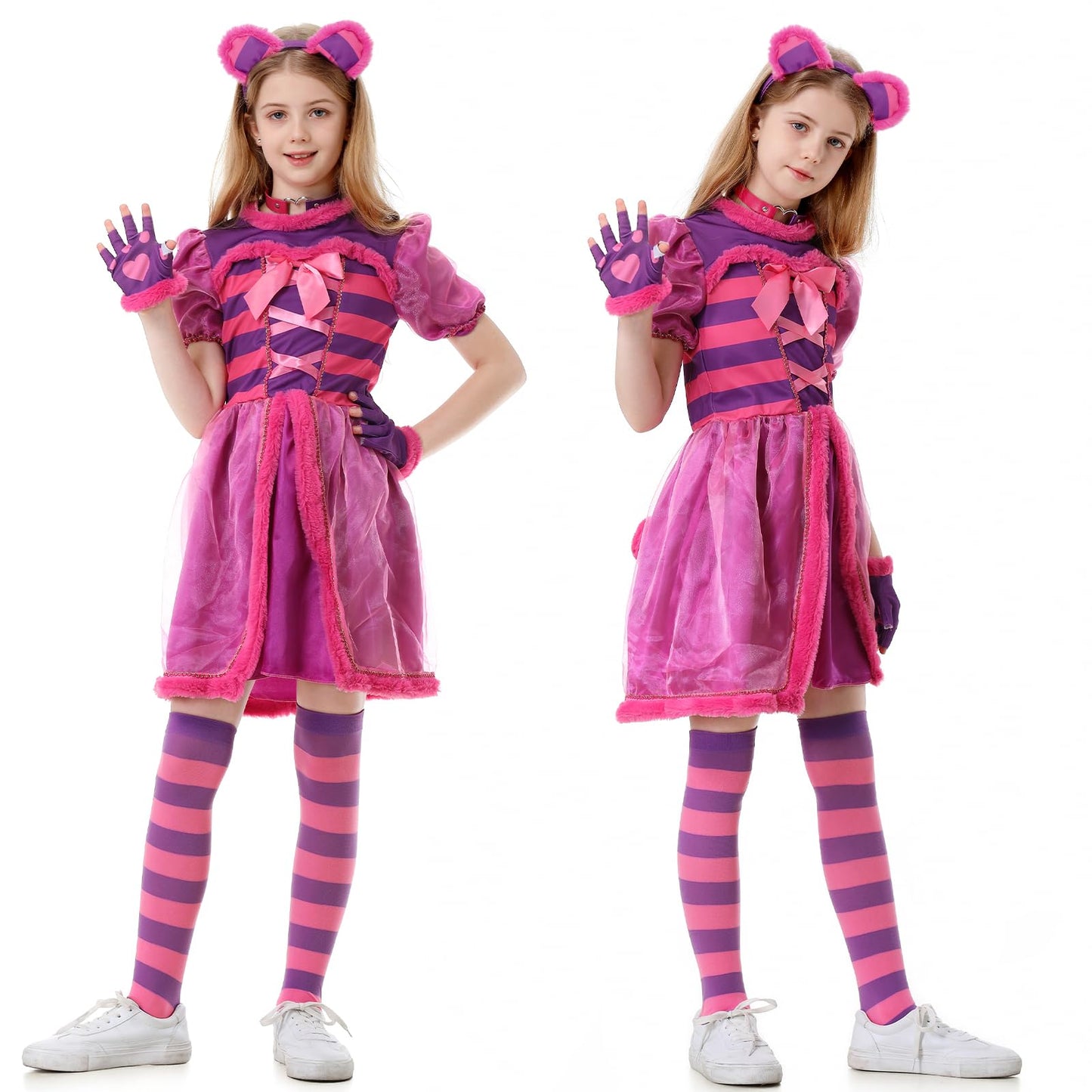 Antsoldier Magic Striped Cat Dress Costume Kids Girls Toddler Halloween Pink Purple Stripe Cat Costume With Accessories
