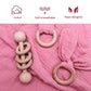 Baby Lovey, Wood Rattle, Teether Ring, 3 Pack Montessori Gift, Coral Pink, Cotton, Double Gauze, Baby Girl Shower Gift
