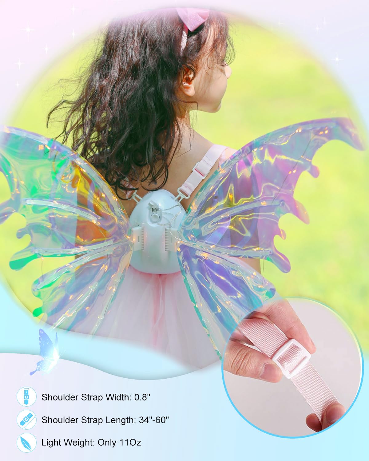 Athleria Light Up Fairy Wings For Girl,Electric Moving Butterfly Angel Wings With Lights, Kids Halloween Costume Decorations Fai