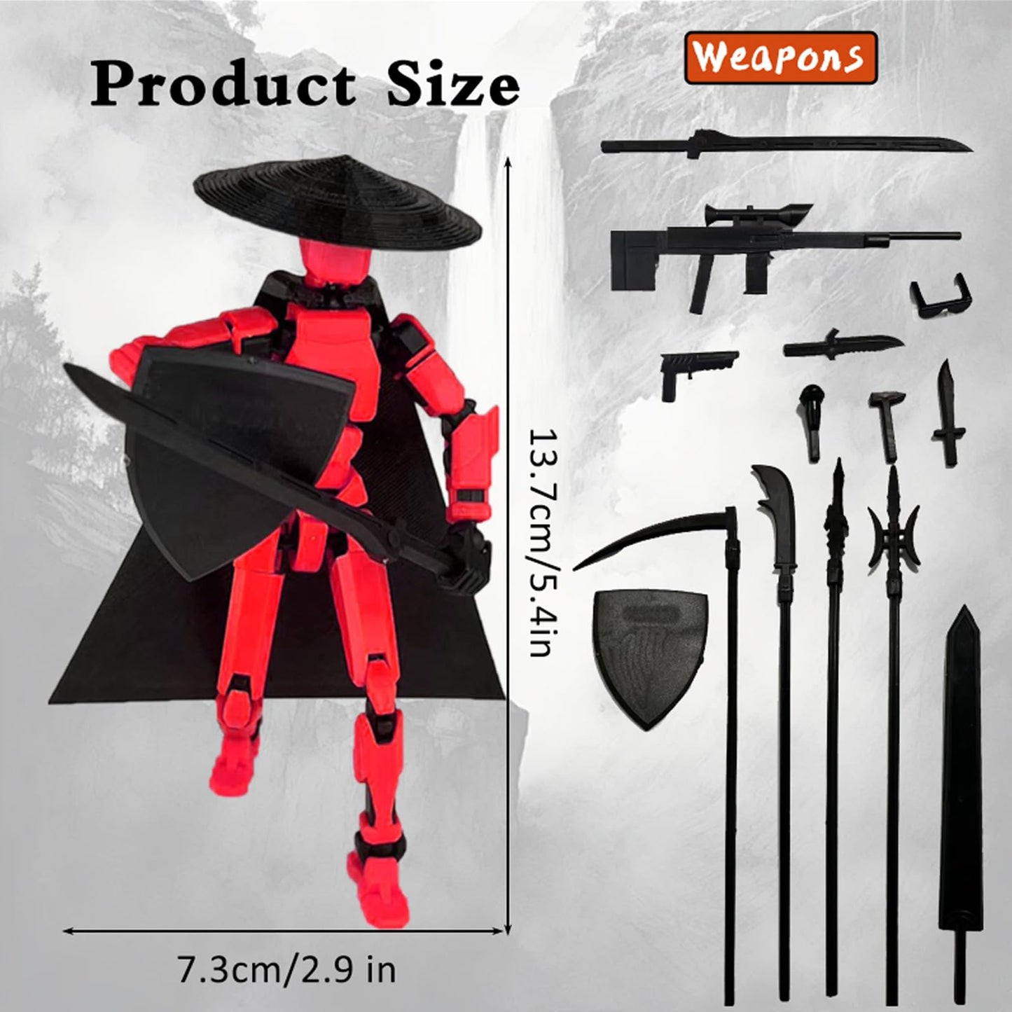 Pkghokids Already Assembled T13 Action Figure Accessories,Dummy 13 T13 Multi-Jointed Movable 3D Printed Toys (Red)