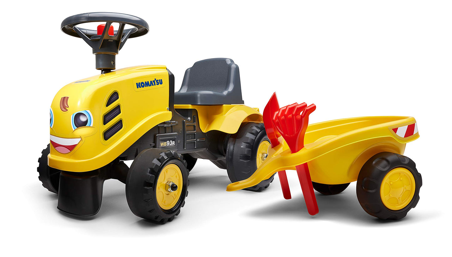Falk Komatsu Tractor With Trailer, Rake And Shovel, 2 Sets Of Stickers, Push Ride-On Toy For Toddlers +1 Year Fa286C