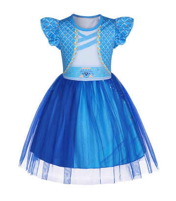 Wonderbabe Chloe Descendants Costume Girls Rise Red Costume Blue Dress Birthday Party Outfits Princess Dress Up Tulle Mesh Dress