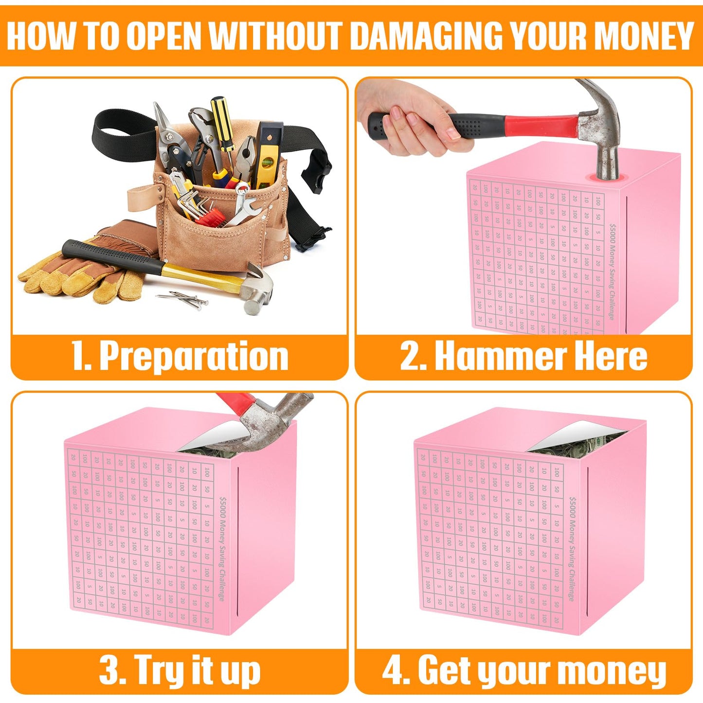 CroBlissful Money Saving Box 4.72 Inches Unbreakable Piggy Bank for Adults with 2 Dry-Erase Pens Cash Savings Challenge Box Two-