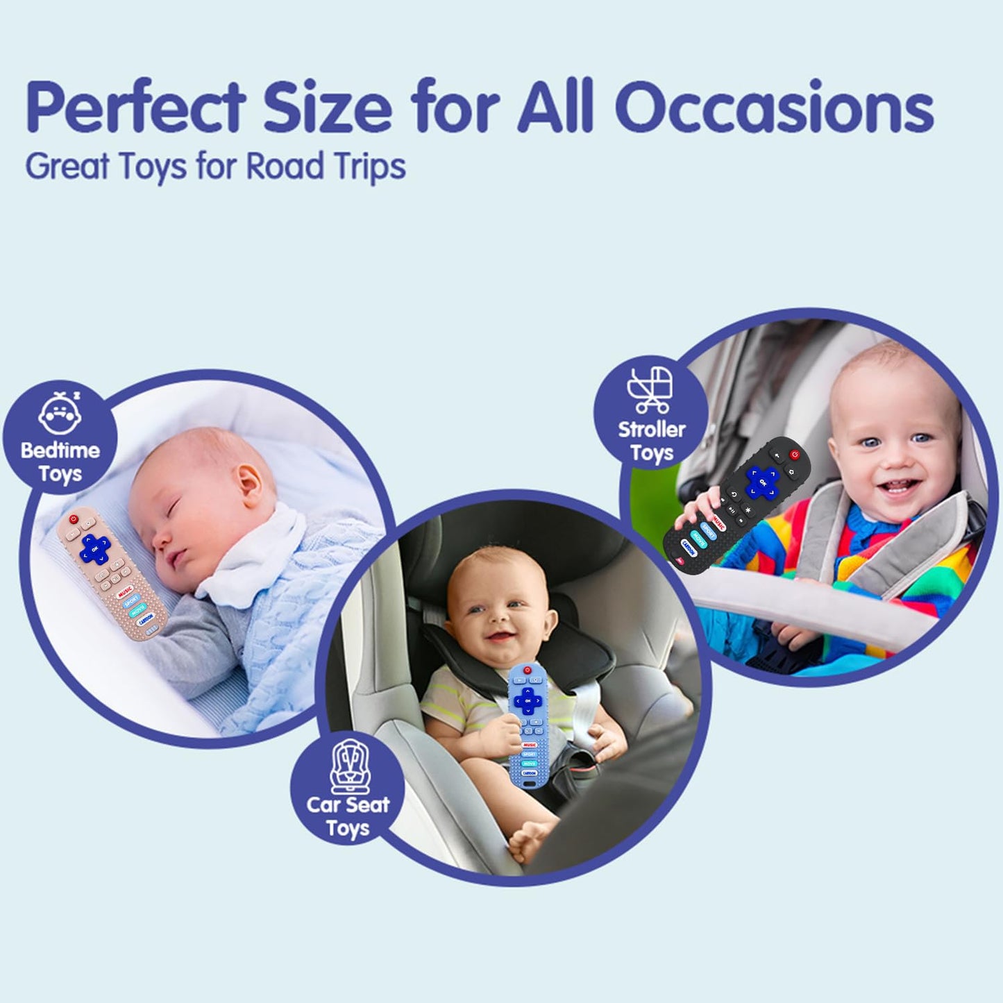 2-Pack Baby Remote Control Teether Toy For Babies 6-36 Months Silicone Baby Teething Toys Boys Girls Baby Teething Toys (Black + Gray)