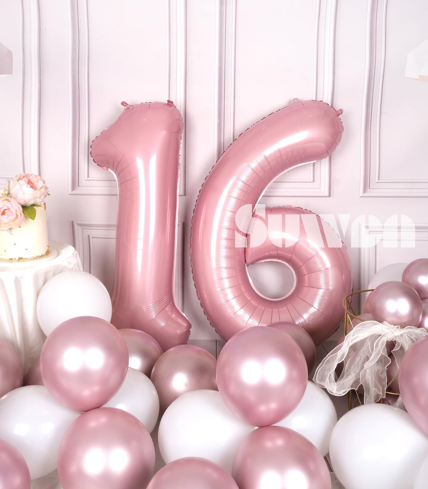 Suwen 40 Inch Pink Large 16 Number Balloons Big Foil Helium Number Balloons 0-9 Jumbo Happy 16Th Mylar Birthday Party Decoration