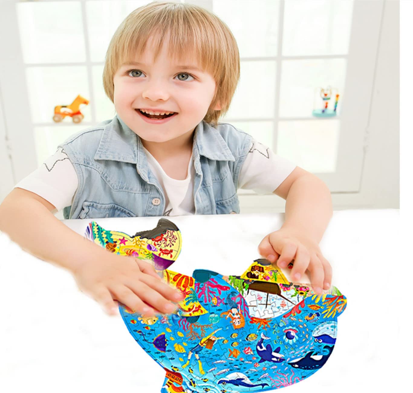Puzzles For Kids Ages 4-6,8-10 And Adults 108 Pieces Dolphin Shaped Jigsaw Puzzle Educational Toys Gift For Boys Girls Birthday Valentine'S Day Easter Party Favors (Dolphin)