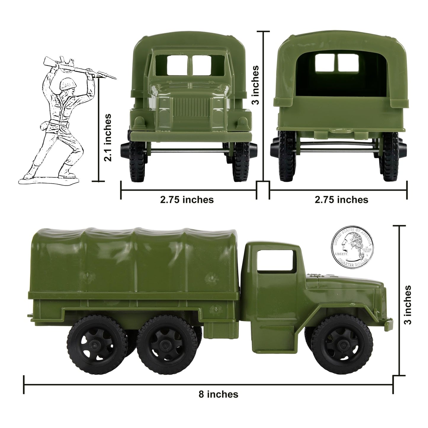 TimMee Plastic Army Men Trucks - OD Green M34 Deuce and a Half Cargo Vehicles US Made