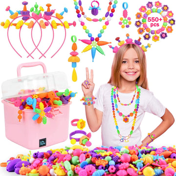 NIDOOT Pop Beads, Girls Jewelry Making Kit, Bracelet Making Kit for Girls, 550Pc+ Snap Beads for Kids, Girl Toys Age 4-5, 5 6 Ye