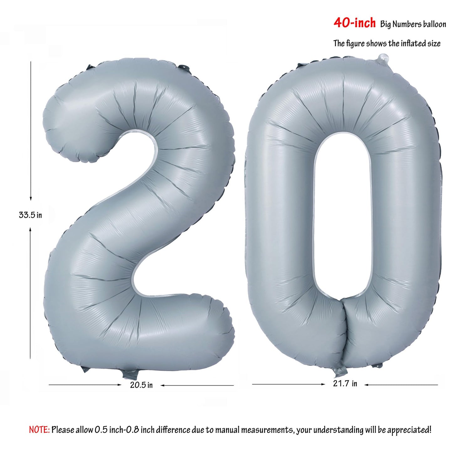 40 In Matte Gray Number Balloons Helium Foil Mylar Balloon Birthday Party Banquet Decoration 20