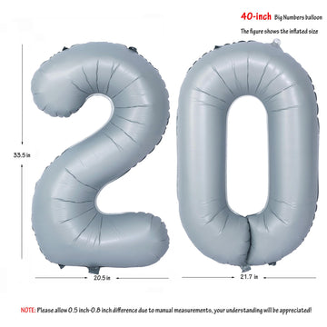 40 In Matte Gray Number Balloons Helium Foil Mylar Balloon Birthday Party Banquet Decoration 20