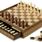 Peradix Magnetic Chess Checkers Board Sets With 2 Built-In Storage Drawers,12.8' Classic 2 In 1 Wooden Games With 2 Extra Queens For Kids And Adults,Travel Portable Chess Game Set