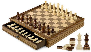 Peradix Magnetic Chess Checkers Board Sets With 2 Built-In Storage Drawers,12.8' Classic 2 In 1 Wooden Games With 2 Extra Queens For Kids And Adults,Travel Portable Chess Game Set