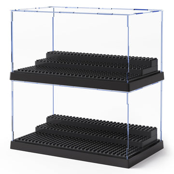 Mlikero 2 Pack Display Case For Minifigures Action Figures Block,Removable Acrylic Minifigure Display Case Box Storage With 3 Movable Steps For Collection Bricks Blocks Toys ,Models Minifigures…