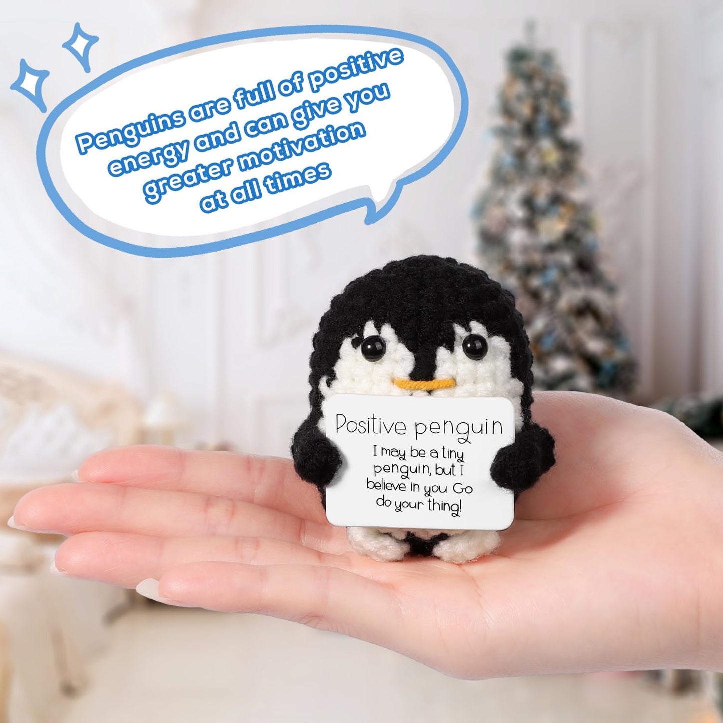 Boxob Mini Funny Positive Penguin, 2.6 Inch Cute Knitted Penguin Toy With Positive Card Positive Penguin Crochet Doll Cheering Gift For Family Friends Encouragement Party Decoration(Black)