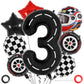 Race Car 3 Balloons, 40 Inch Racetrack Number 3 Balloon, Large Foil Mylar Racetrack Black 3 Balloon For 3 Year Old Birthday Race