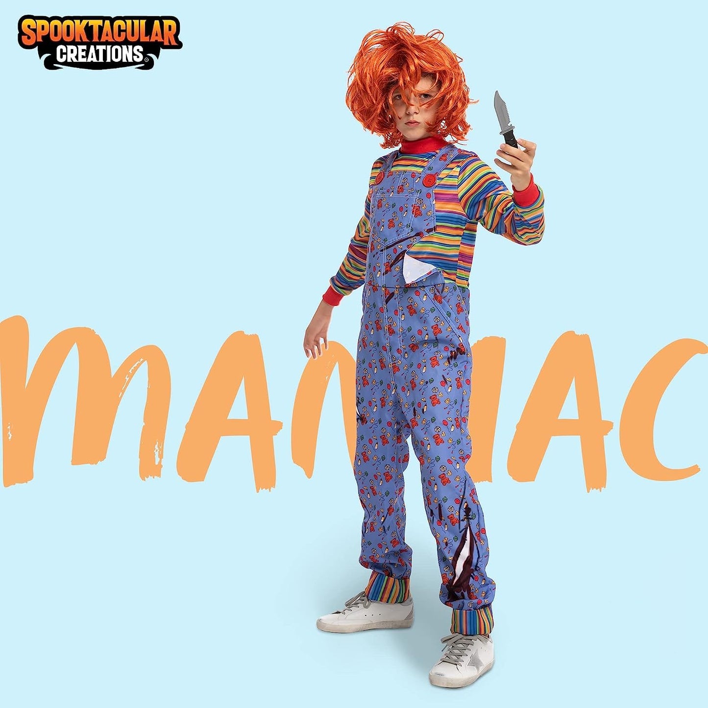 Spooktacular Creations Halloween Killer Costume For Child, Kids Play Blue Costume Jumpsuit And Wig Outfit(Small(5-7 Yrs))