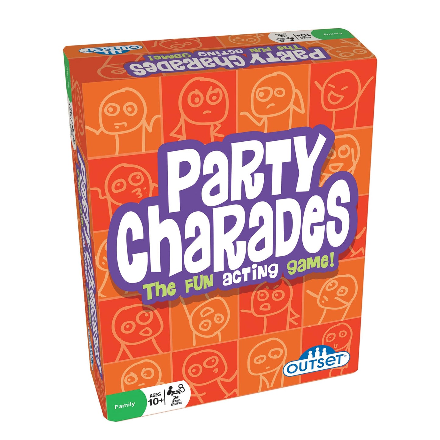 Outset Party Charades Game - 500 Cards, Timer Included, Family-Friendly Fun, Ages 10+, Orange, Model 11152