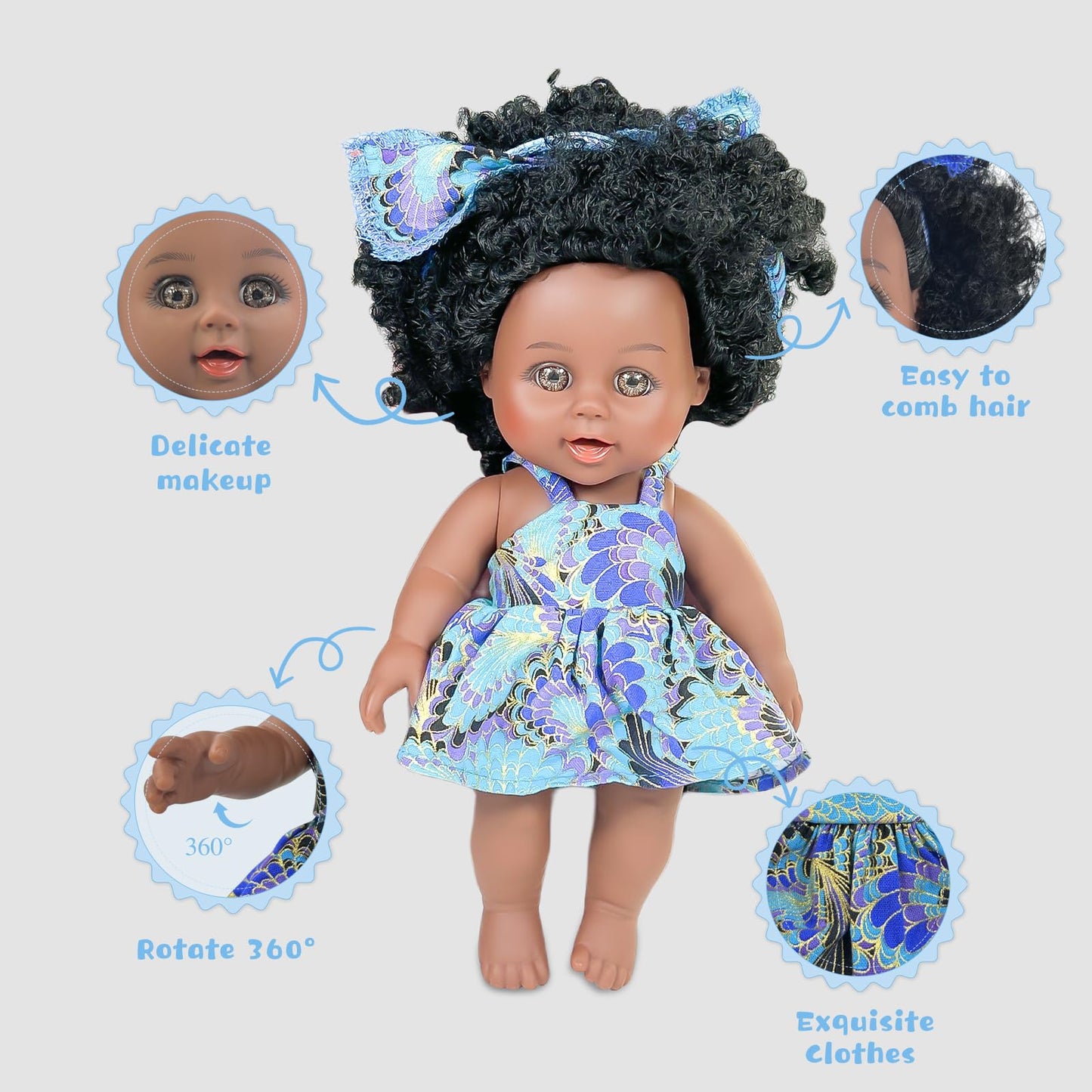 Nice2You Black Baby Doll With Backpack Carrier, 10In American African Doll For Girls Toddlers Aged 2+, Backpack For Baby Doll Accessories Storage, Perfect For 1 2 3 4 5 6 Years Old Kids
