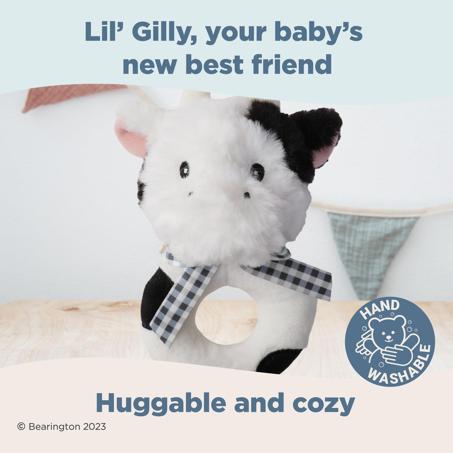 Bearington Collection Lil' Gilly 5.5 In Cow Baby Rattle - Baby Wrist Rattles - Plush Rattles Gift For Newborn