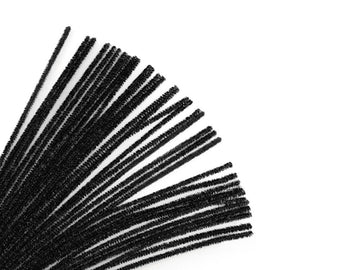 Krafty Kids Tinsel Chenille Stems, 35-Piece Glitter Pipe Cleaners, 6mm x 12in, Black, Model GC025A