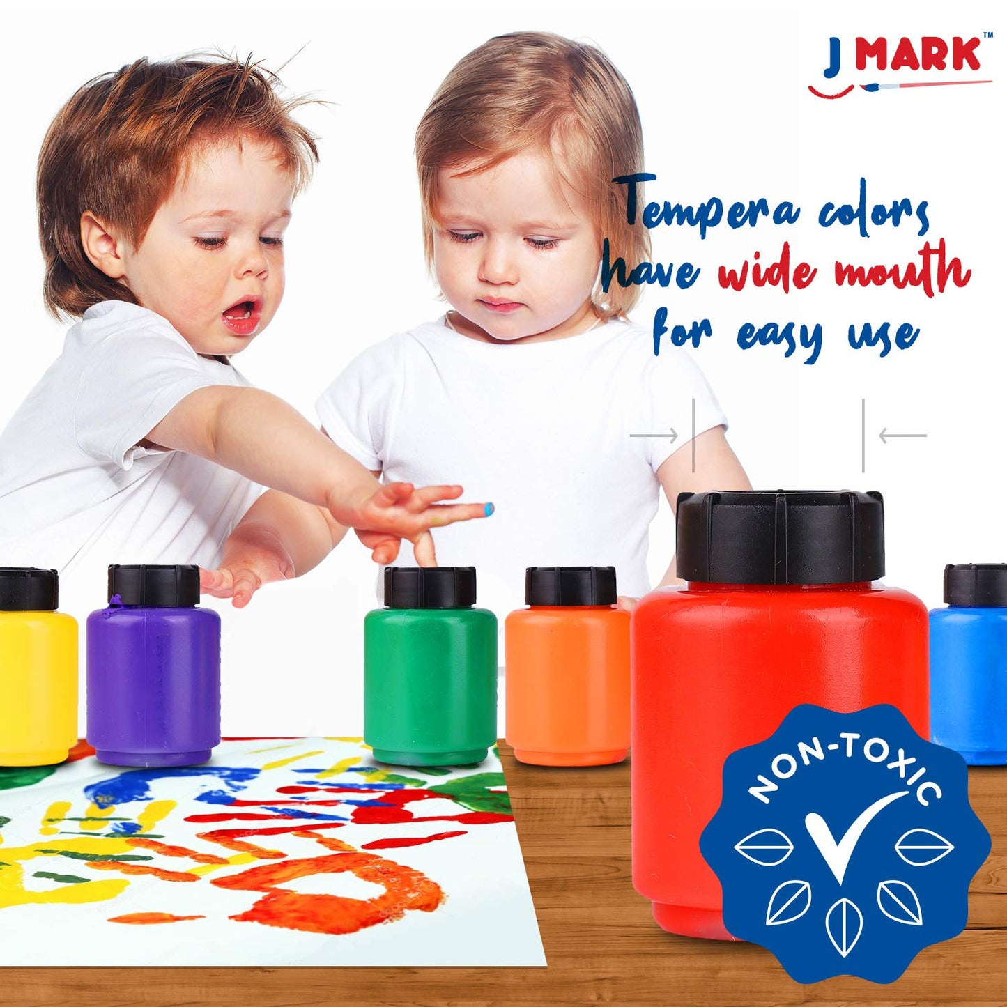 J MARK Complete Toddler Washable Finger Paint Set, Sponge Painting Tools, Large Finger Paint Pad, Tempera Finger Paints, Smock a