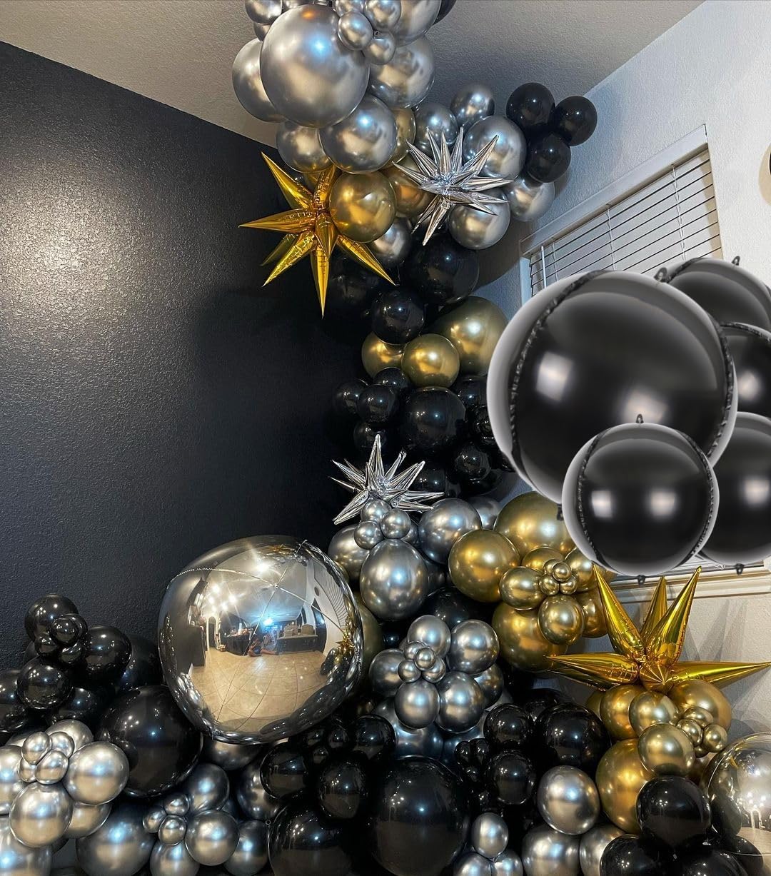 14Pcs Black Foil Balloons Mylar Balloons 22In 15In 10In Black Balloons Different Sizes Large Metallic Black Balloons Chrome Ball